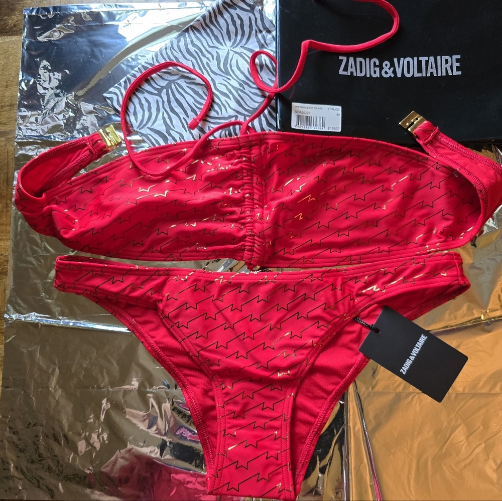 Zadig & Voltaire Vibrant Red Bikini with Gold Details